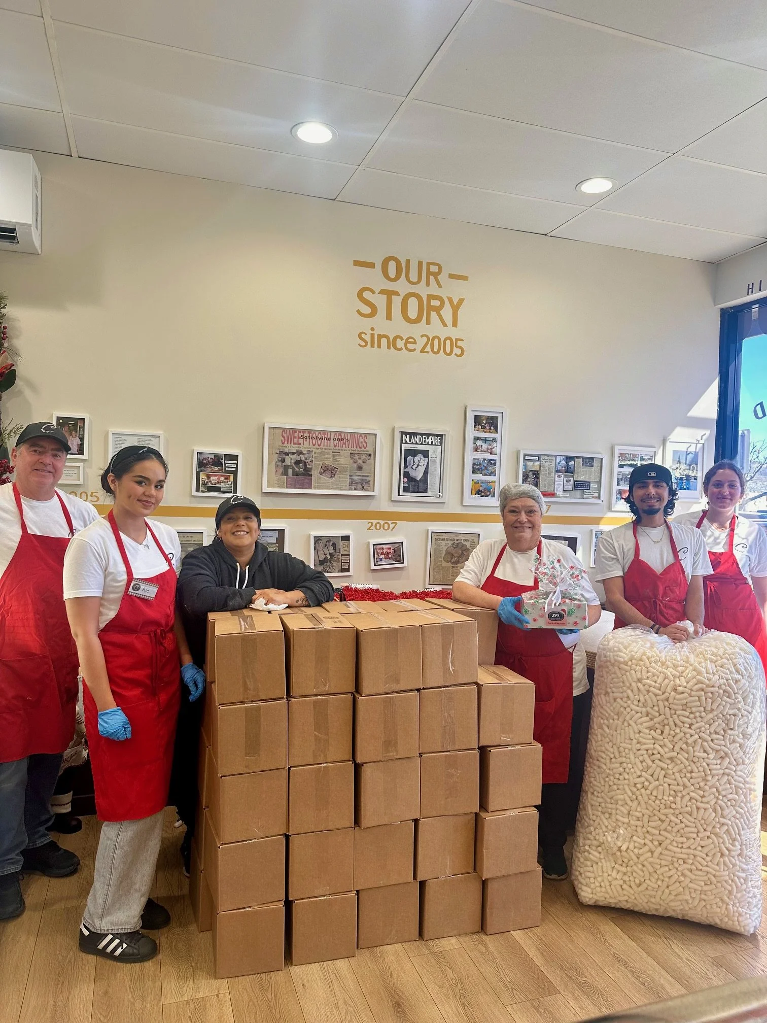 Fresh baked cookies on their way to customers.
