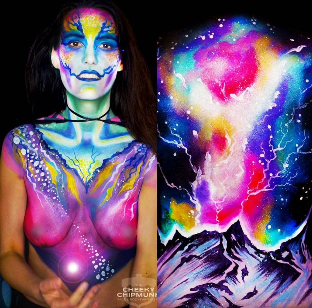 “Aurora Borealis” body painting. Artist: Lenore Koppelman. International Body Painting Model: Jessica Mellow.