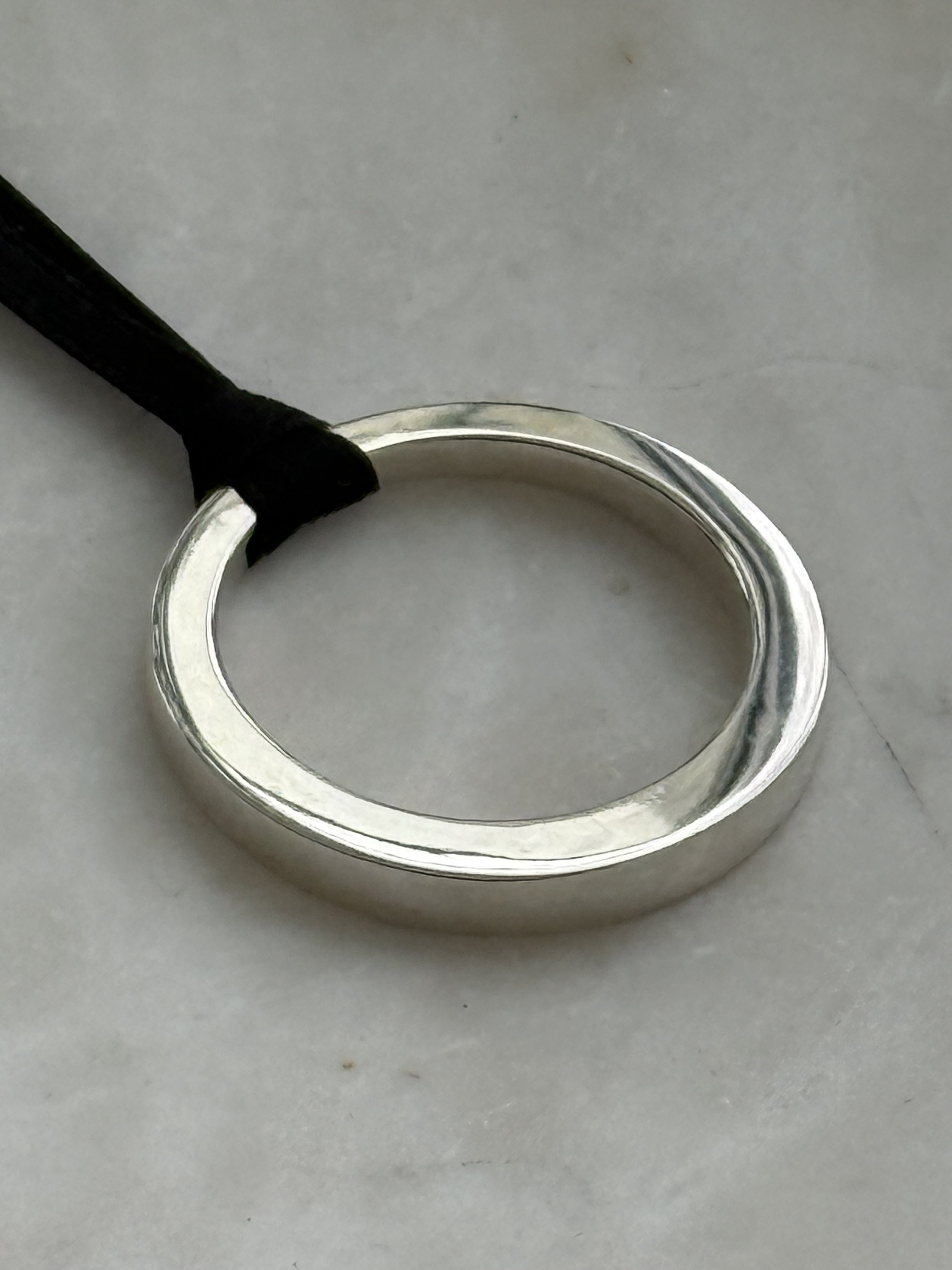 SCULPTURAL GRAND CIRCLE PENDANT + SILK RIBBON • OPTIONAL DIAMOND + ENGRAVING