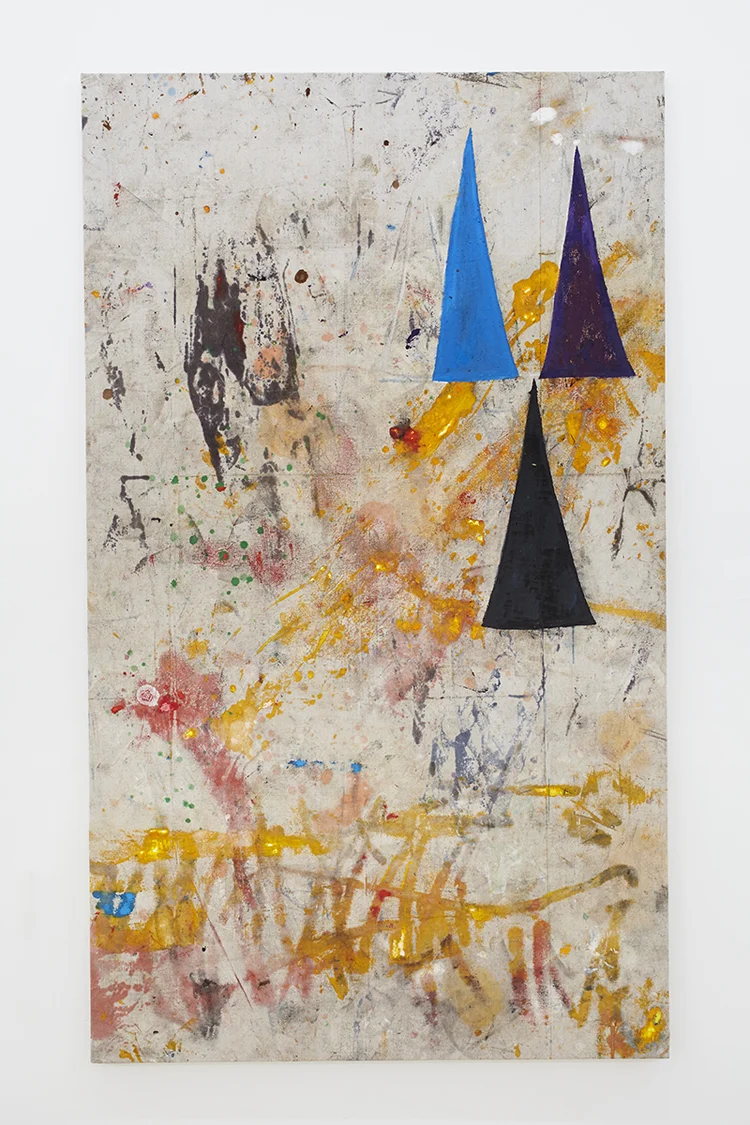 "Some Kind of Drug", 2014, Oil on drop cloth, 68 x 40 in 173 x 101 cm