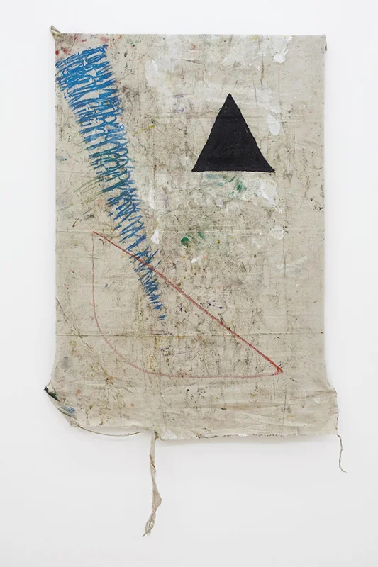 "All I Know Less the Sum of Parts", 2014, Oil on dropcloth, 57 x 30 in 145 x 76 cm