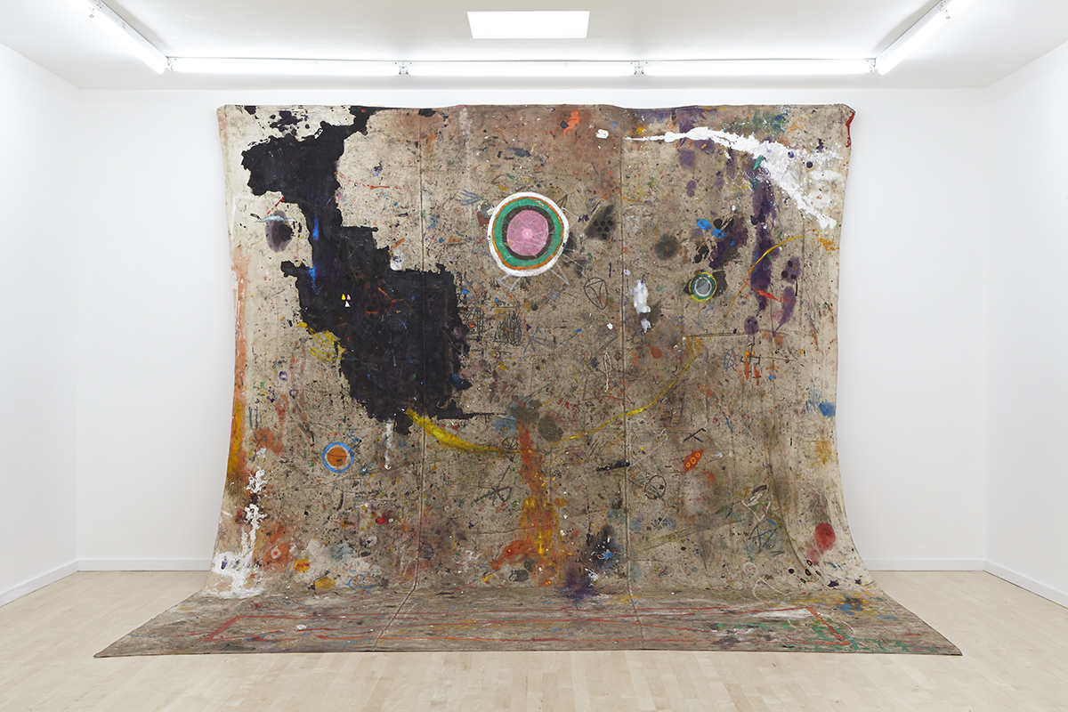 "Where We Live" 2013 - 14, O il, acrylic, chili, semen, saliva on drop cloth, dimensions variable