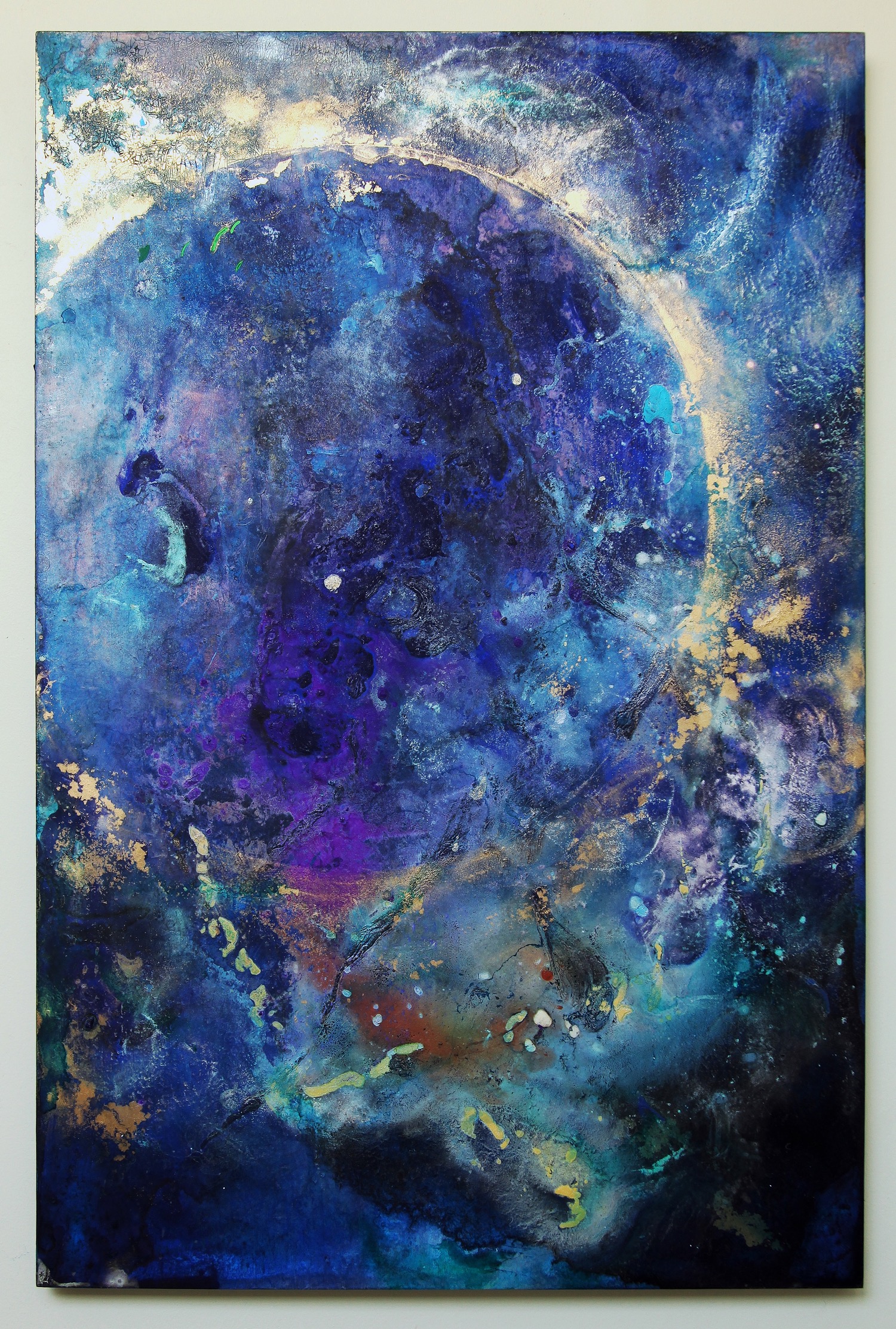 T13 ( Golden Circle) 2015 Acrylic and metal powder on board H91cm x W65cm
