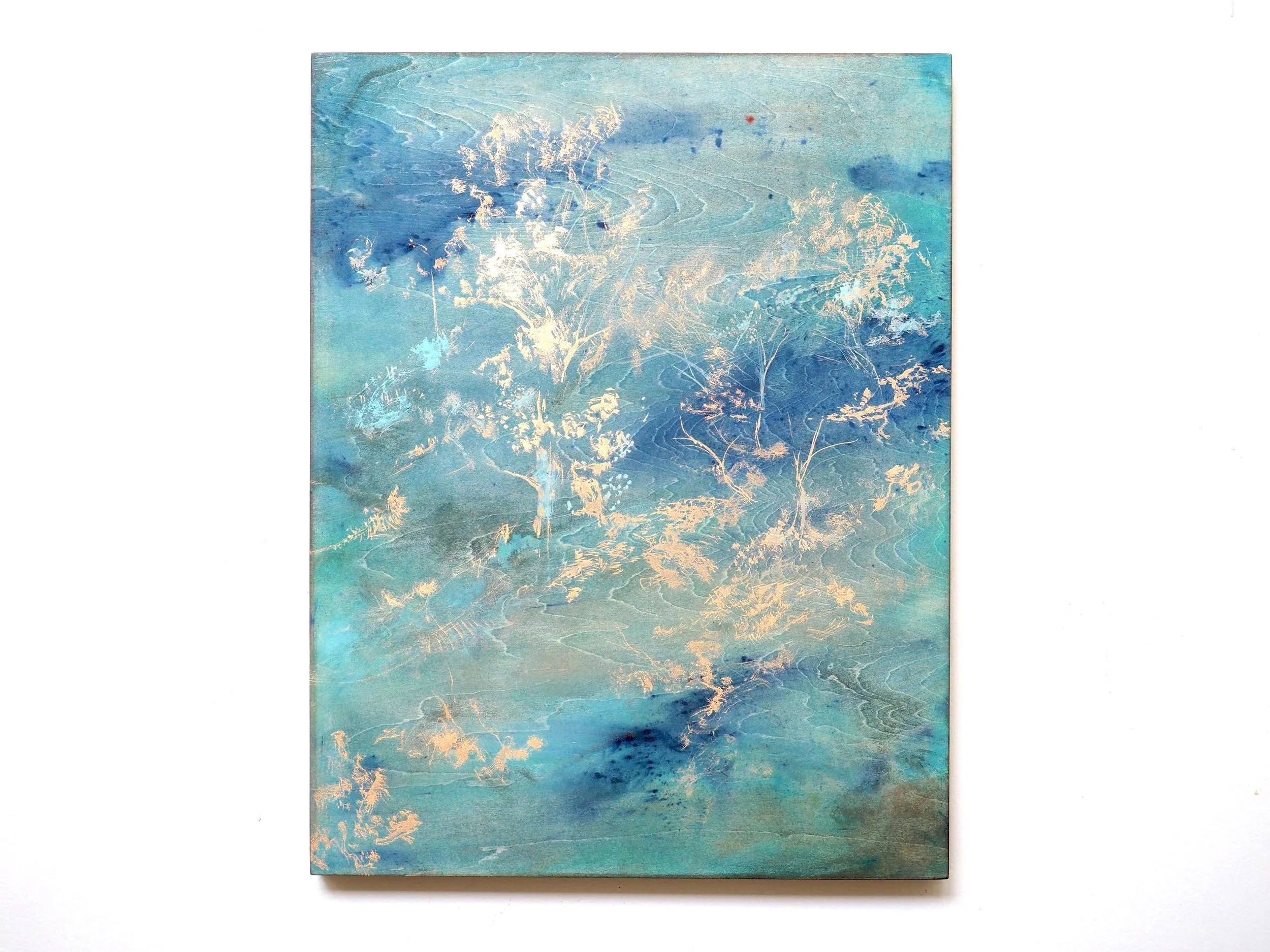 " The transience of Patina Paintings " COSMIC TREE / Blue 2017 Acrylic, Bronze powder and Ammonium chloride on board H 40.1cm x W 31.3cm