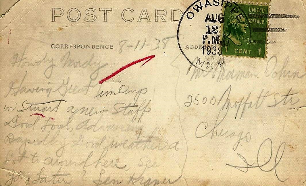 Postcard Note 1938