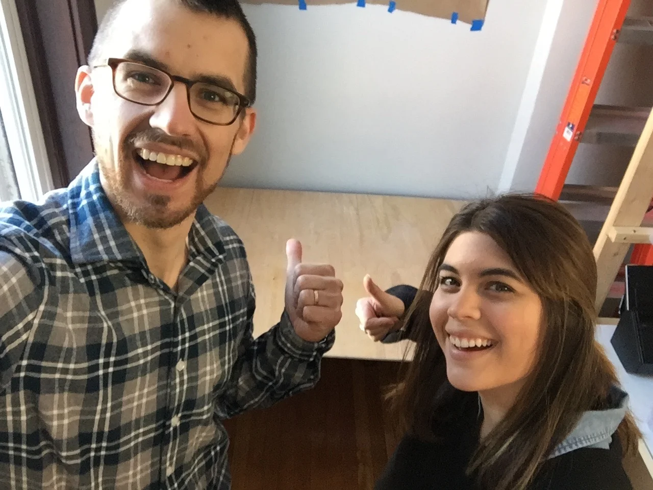 On her first day, I didn't have anywhere for her to sit in my home studio. So she designed this desk, and we spent the morning building it in my workshop. 