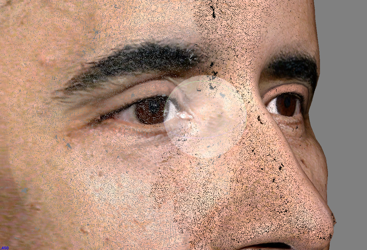 Dense point cloud of a reconstruction of Obama’s render mesh. The input was 35 images, solved using Agisoft in about 15 minutes