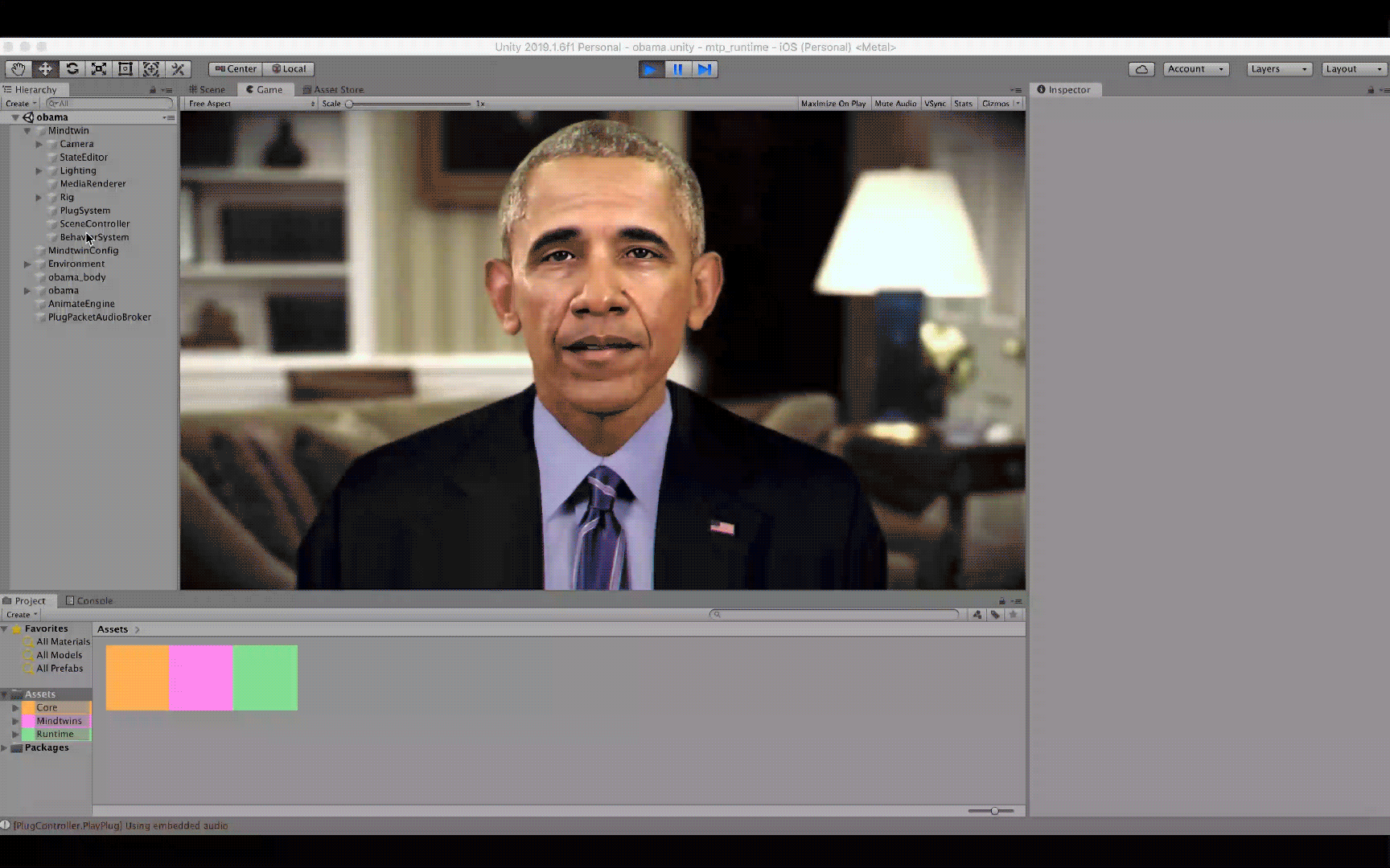 In the Hierarchy tab, click on Mindtwin -> BehaviorSystem and then within an inspector tab, click Global -> Settings -> Post Processing.