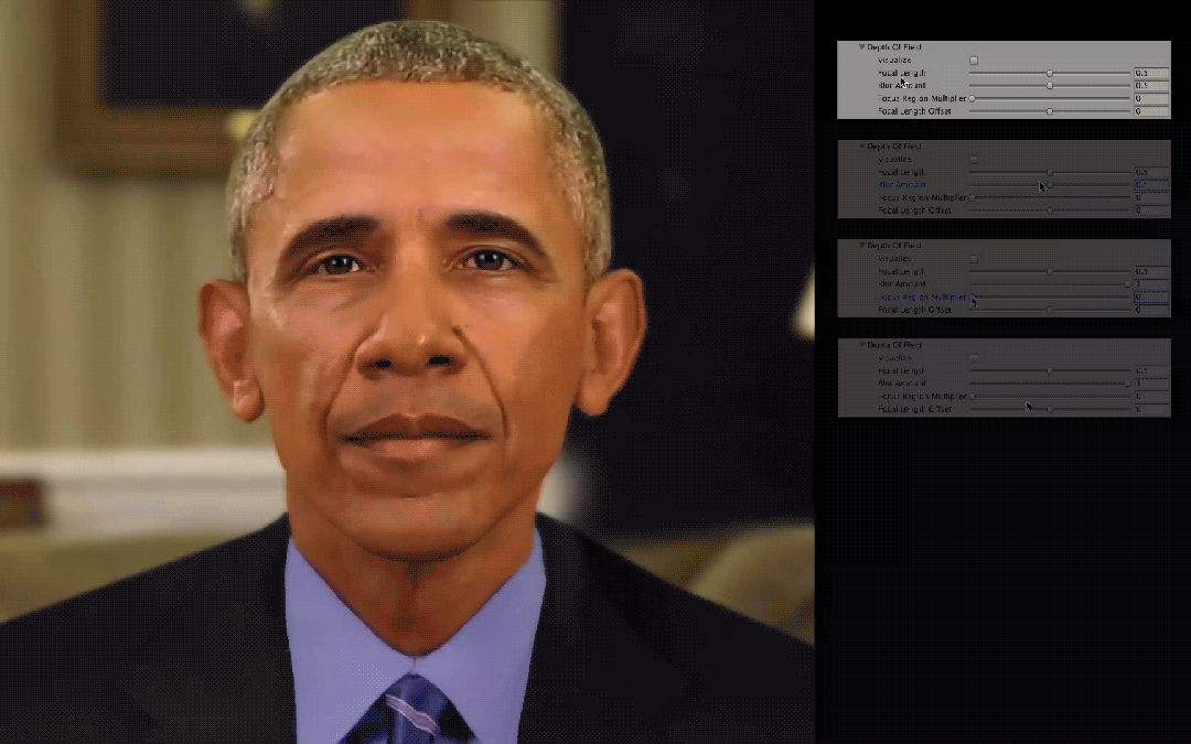 Focal Length - Controls how large of an area that the depth of field blur is affecting around the focal point.