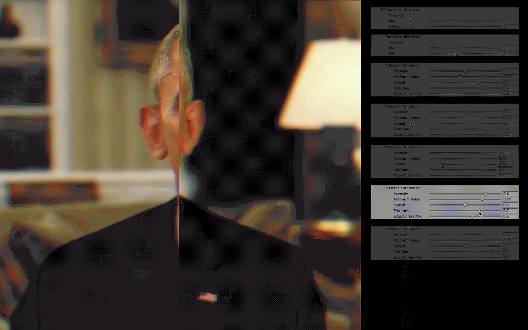 Thickness - Increases or decreases the intensity of chromatic fringing itself around the person.