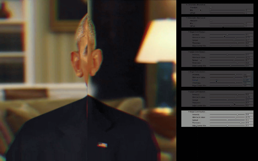 Edge Corner Mix - Increases or decreases the amount of chromatic ABERRATION to be shown around edges of the screen.
