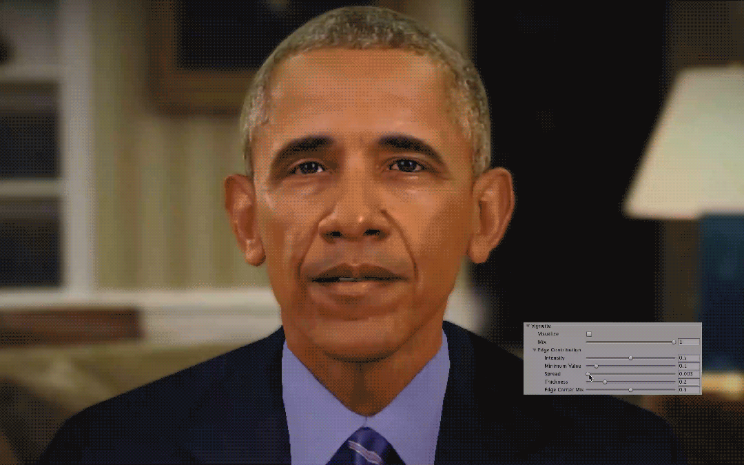 Spread - Increases or decreases the size of the area of vignetting around the corners of the scene.