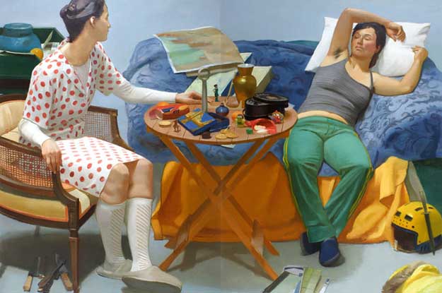Octavia and Antonia Divide the Empire , oil on linen (two panels), 72 x 108 inches