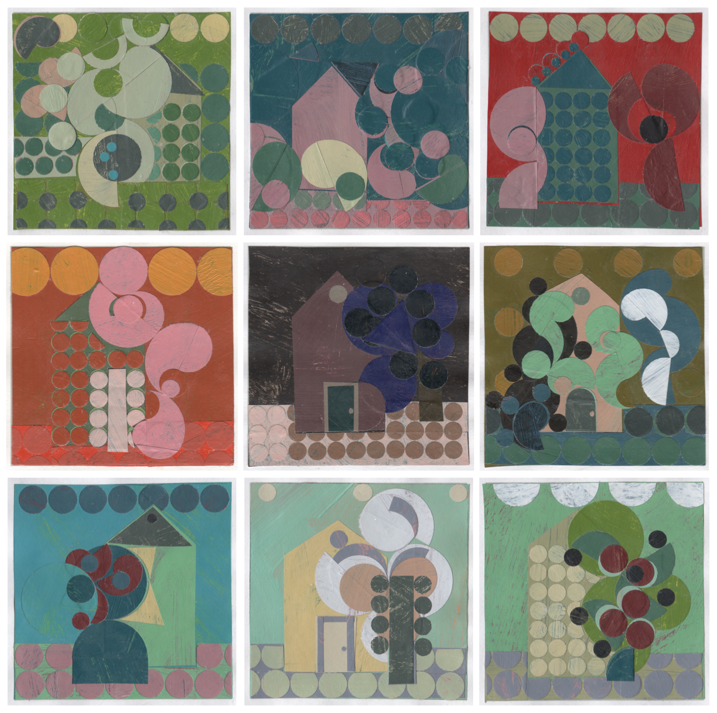 Ken Kewley. Nine Invented Landscapes, 2019, painted paper, 2 7/8 x 2 7/8 inches