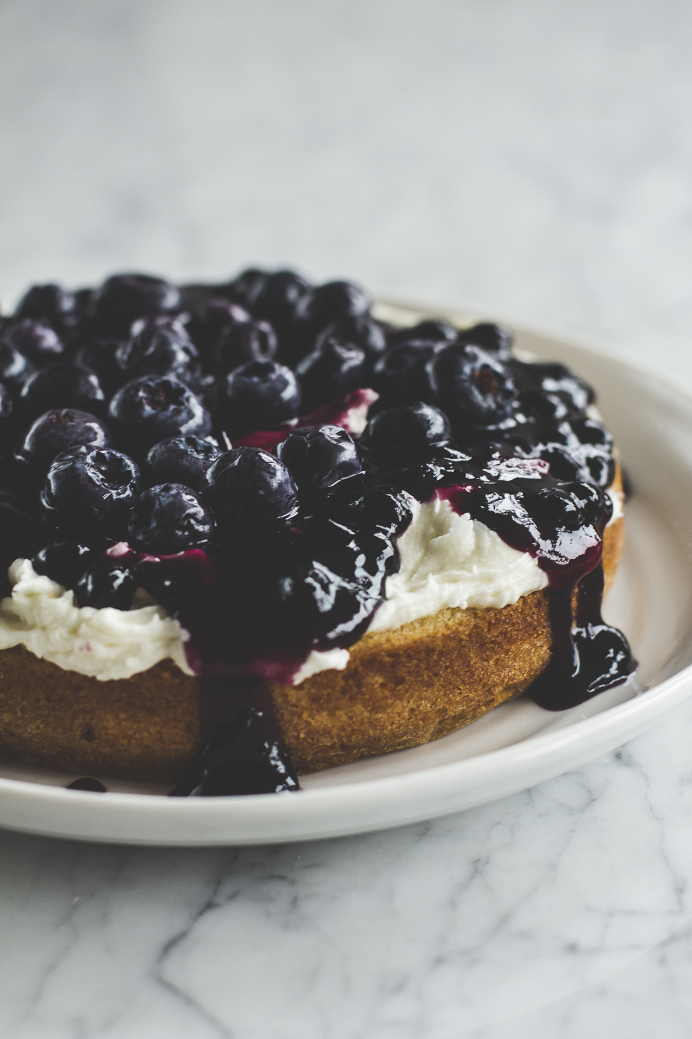 Blueberry jam and whole blueberry filling for Victoria Sponge Birthday Cake © 2014 Helena McMurdo
