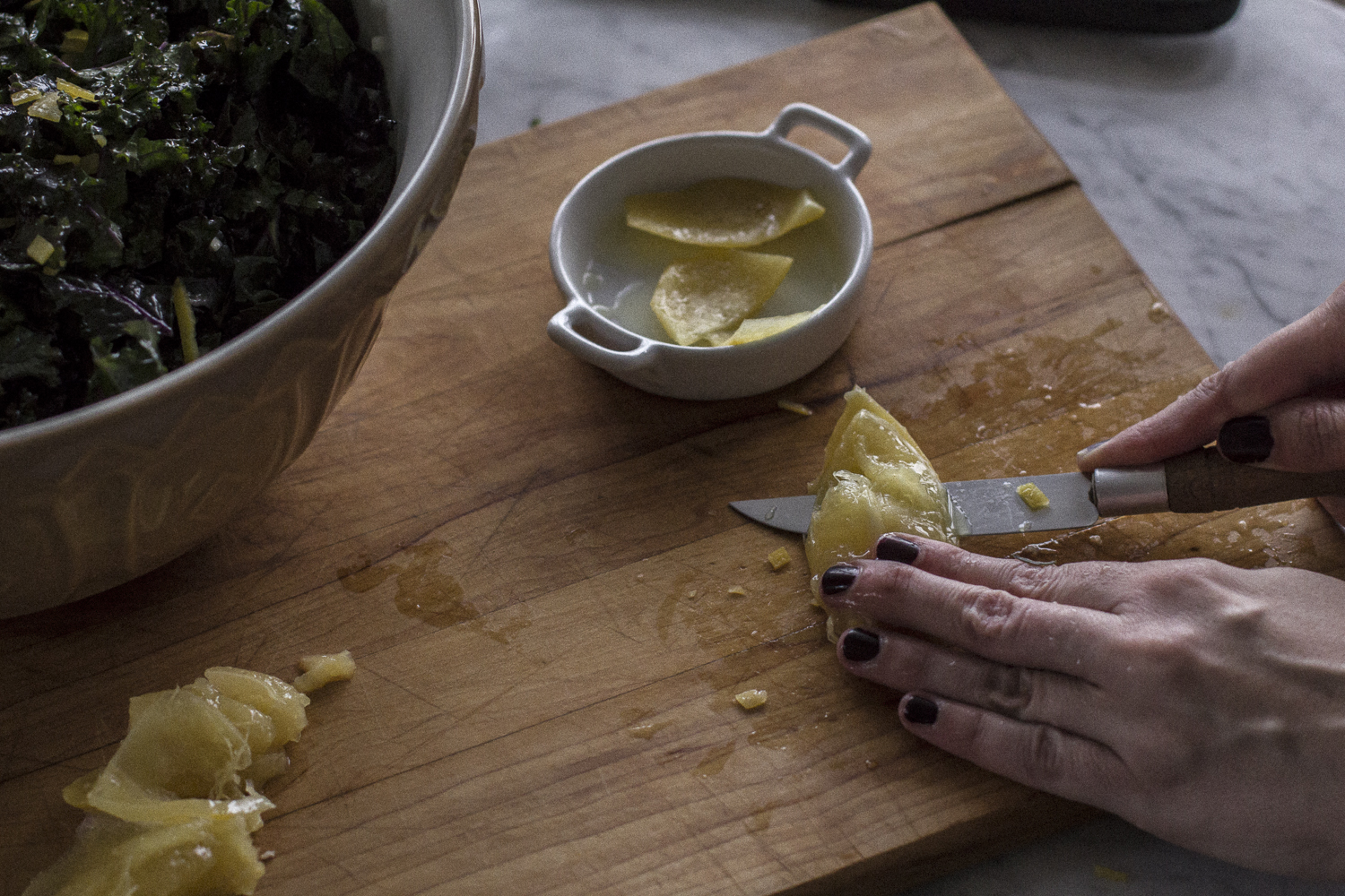 Removing the rind from the flesh. Preserved Lemons. Helena McMurdo Photography on Endless Picnic.