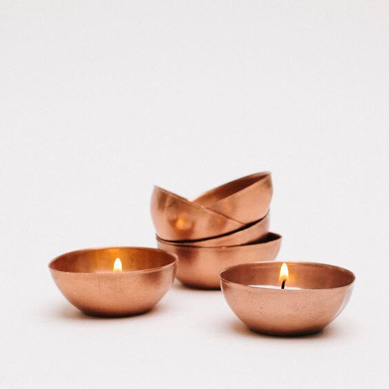 tiny copper bowl tea light holders - 60