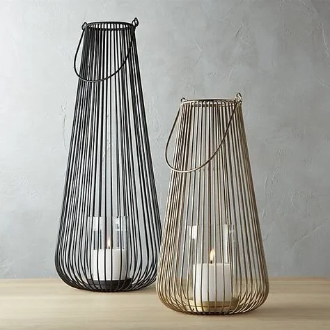 modern lanterns - 3 tall black, 3 medium gold
