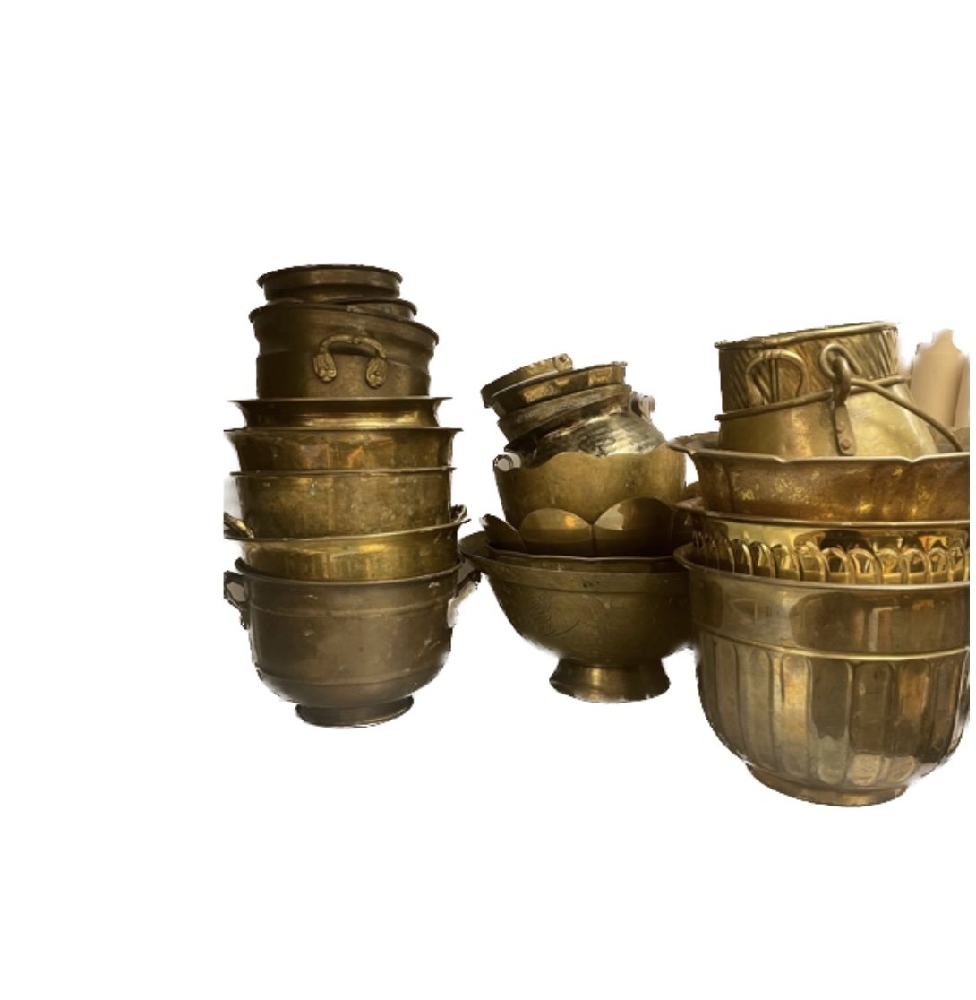 antique brass bowls, assorted sizes - 7