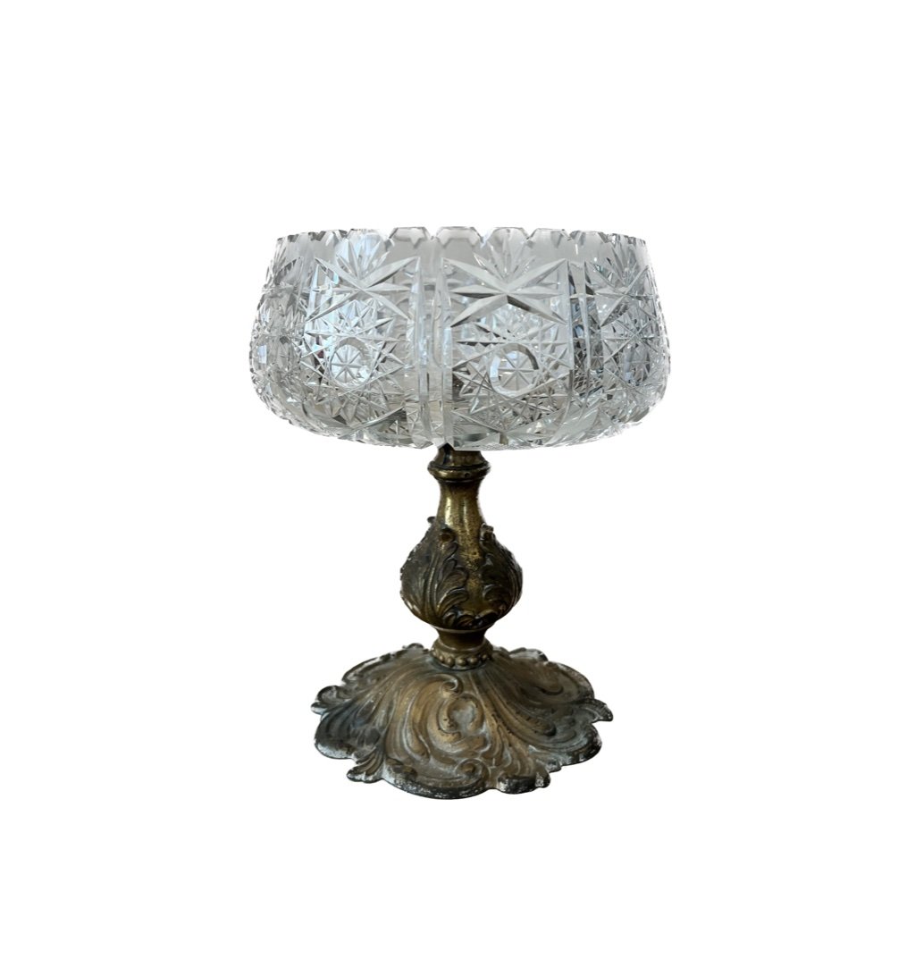 antique grass and crystal compote - 1