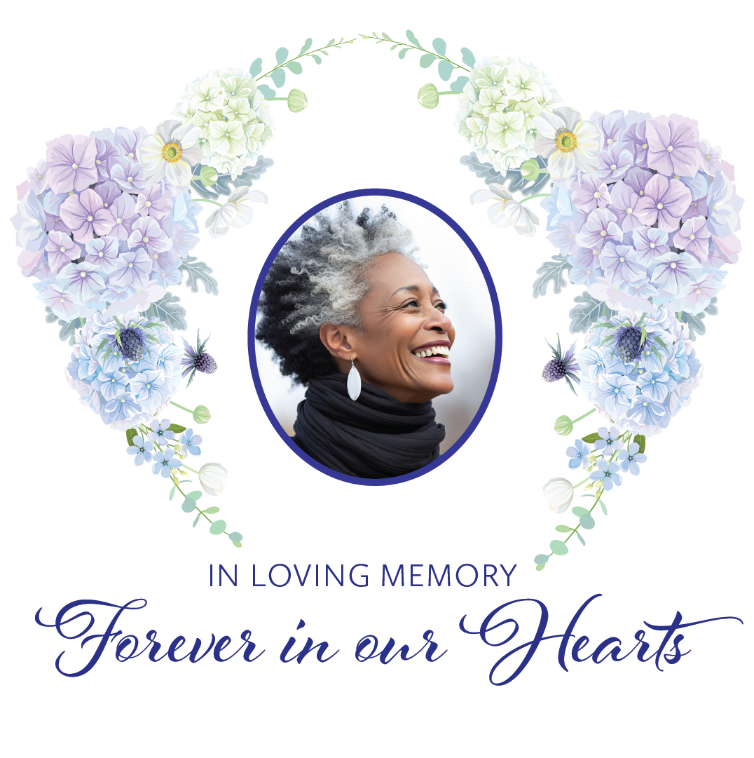 In Loving Memory Forever in Our Hearts program with a black woman and flowers