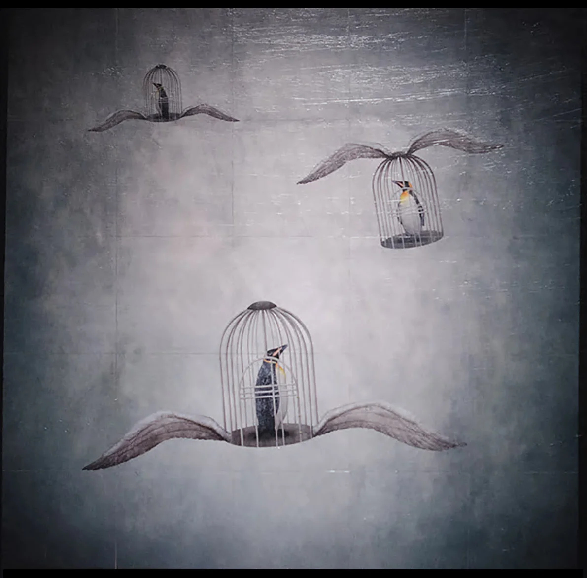 Flight-of-the-Penguins-mixed-media-on-panel-30-x-30-inches-GNO-135G1.jpg