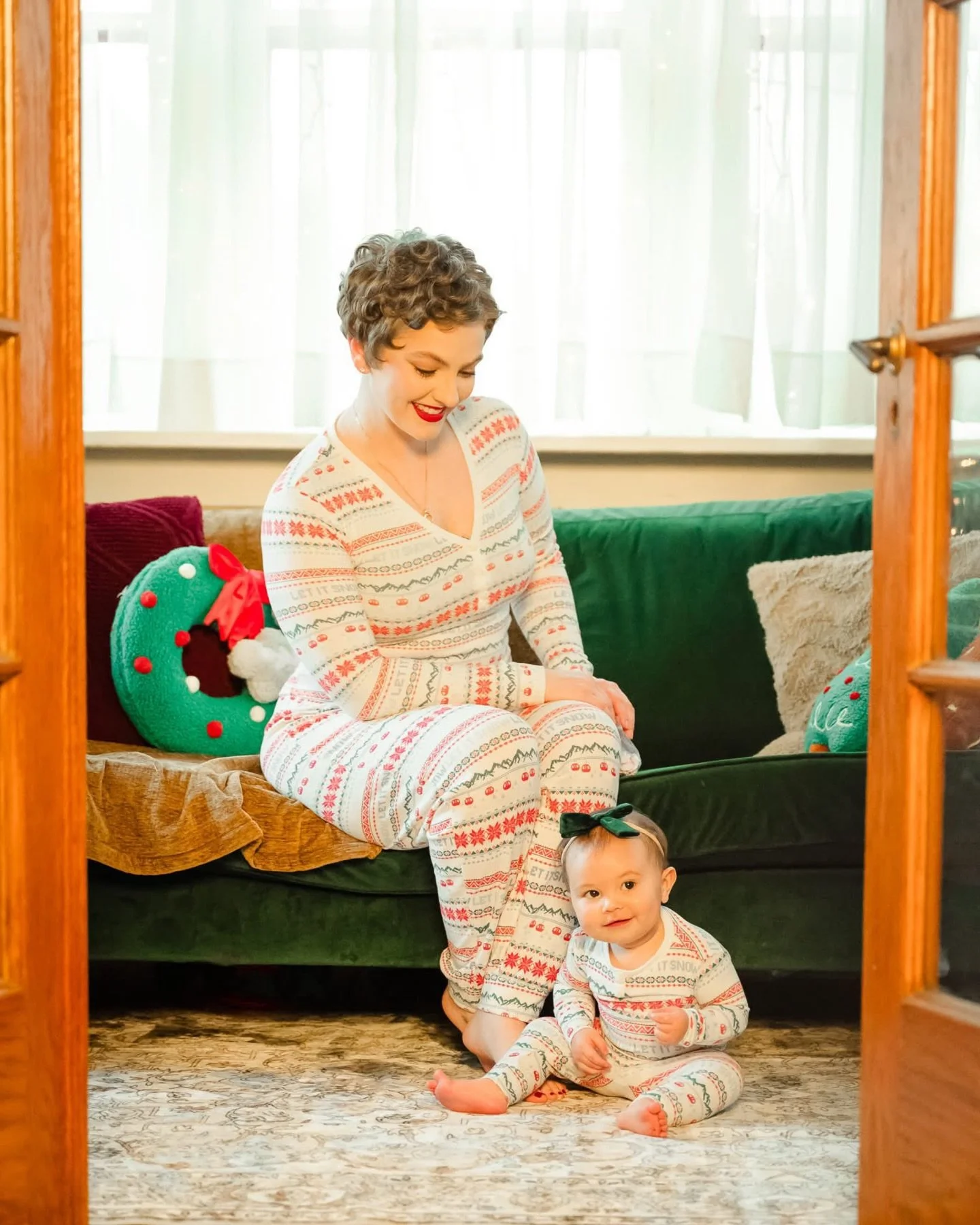 Matchy-matchy Christmas cuties. ❄️

One of my very favorite corners of the studio- the sunroom. ☀️

A velvet couch, a TV on wheels, a gumball machine, and the most beautiful natural light. It&rsquo;s cozy, it&rsquo;s magical, and yes&hellip; it&rsquo