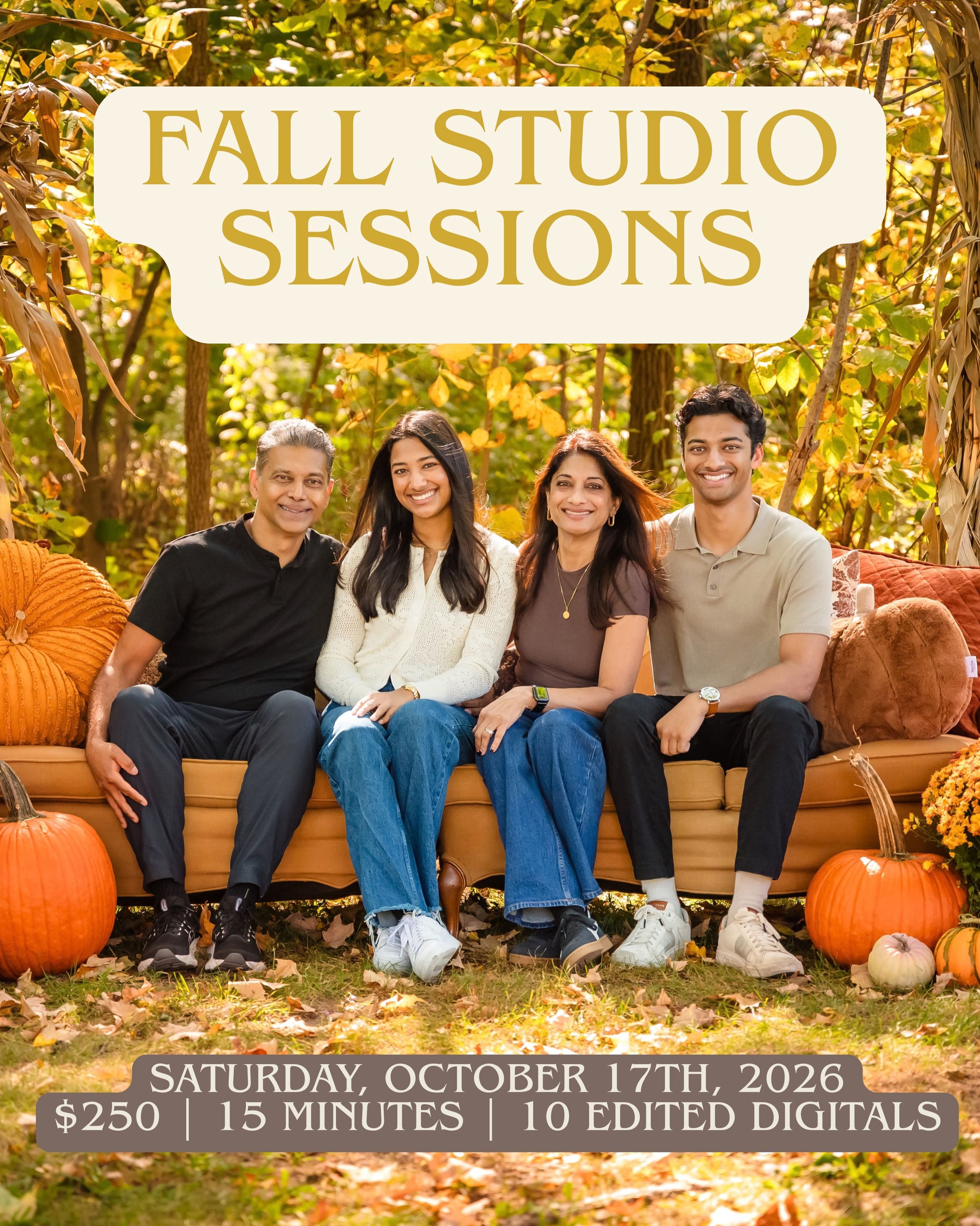 Fall Mini Sessions are here. 🍂

For one afternoon only, I&rsquo;m bringing this warm, layered fall setup back to the studio. Think rich autumn color, cozy textures, and beautiful updated portraits of the people you love most.

Saturday, October 17
D