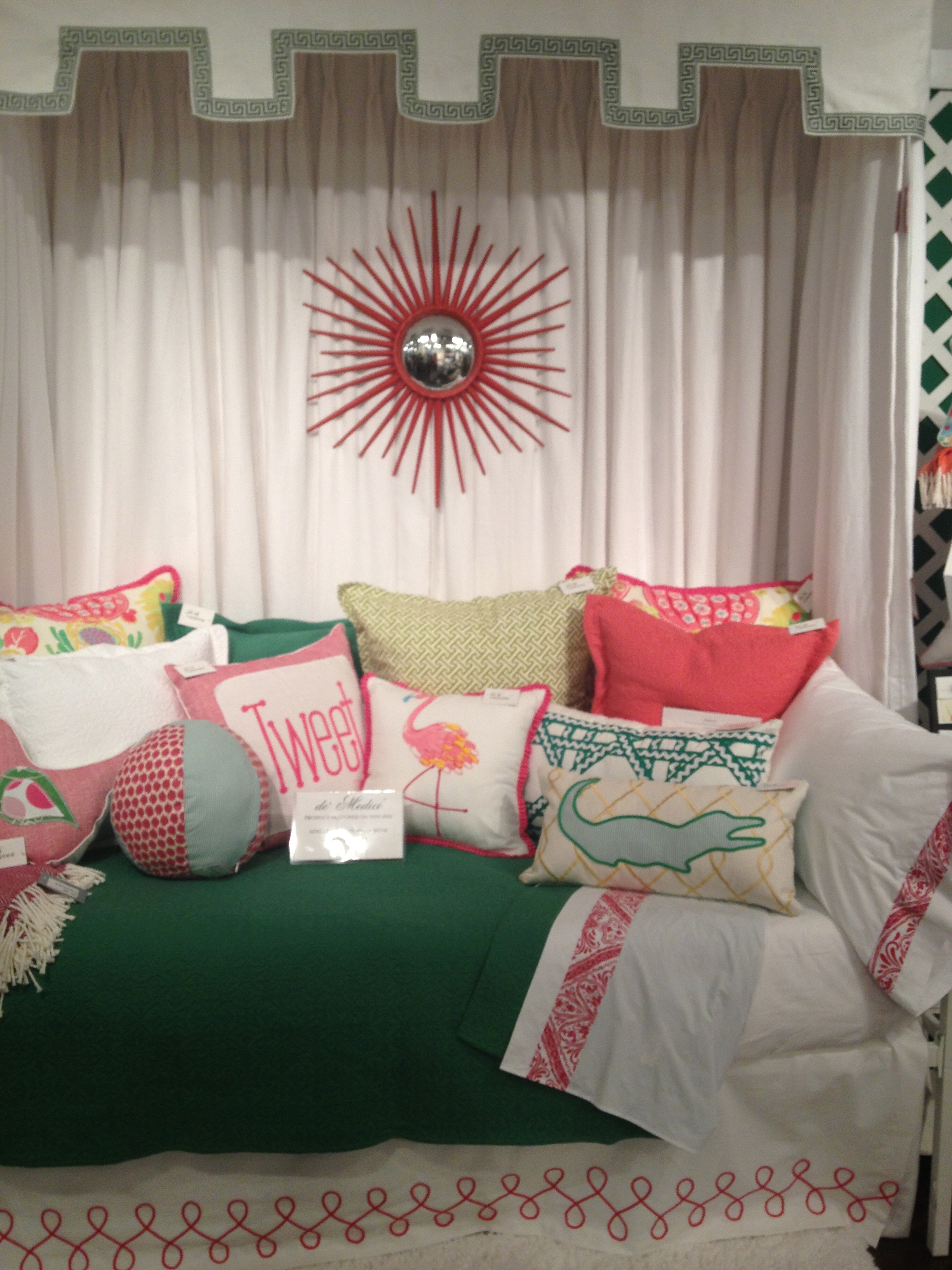 Fun bedding I saw at market. It's designed for a young lady but a few tweaks and could be perfect for women of all ages or a great happy guest room. www.saranobledesigns.com