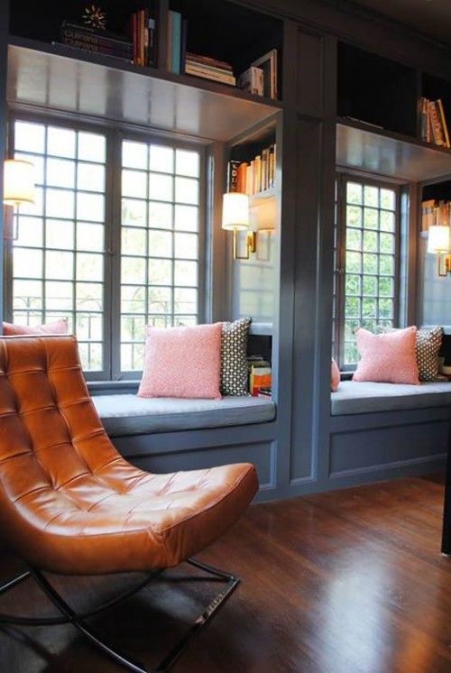 Image above: Dark grey reading nooks designed by Nest Design Co., via Arianna Belle . www.saranobledesigns.com