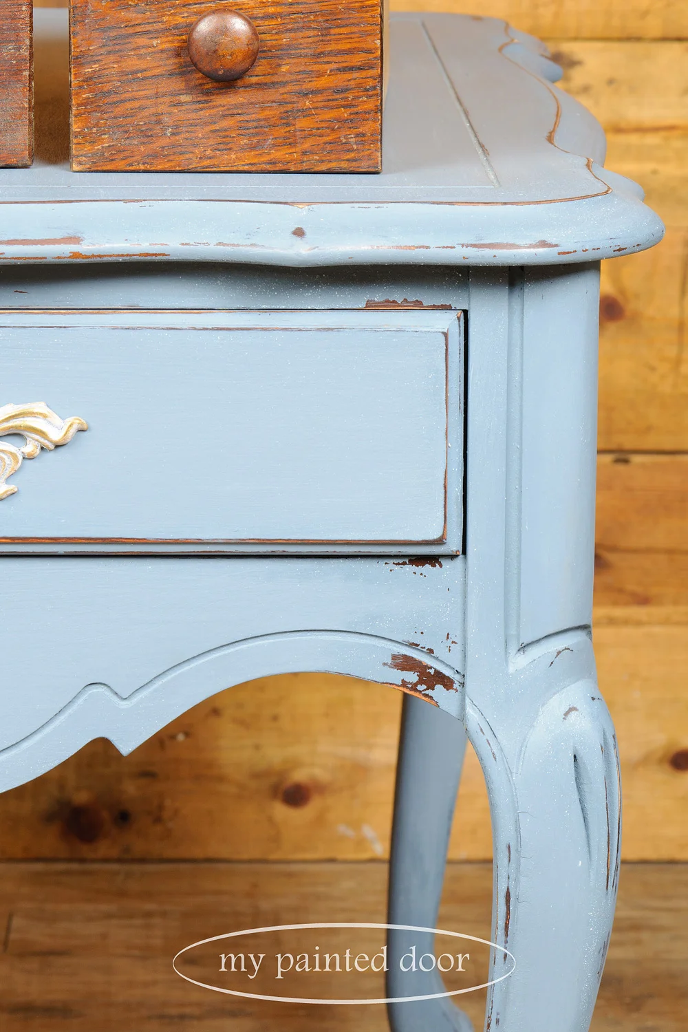 end table painted in rideau blue Homestead House milk paint - via My Painted Door (.com)