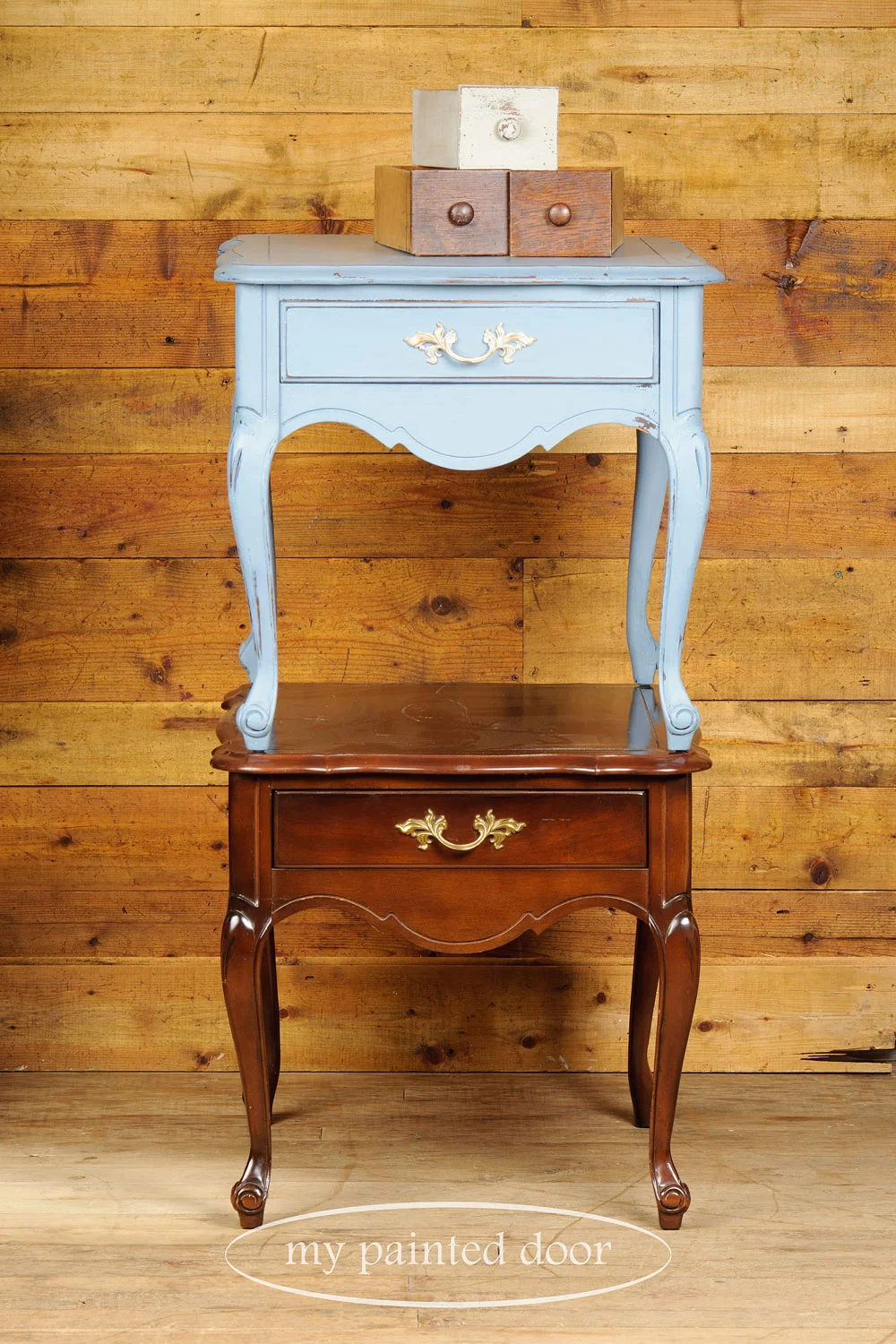 end table painted in rideau blue Homestead House milk paint - via My Painted Door (.com)