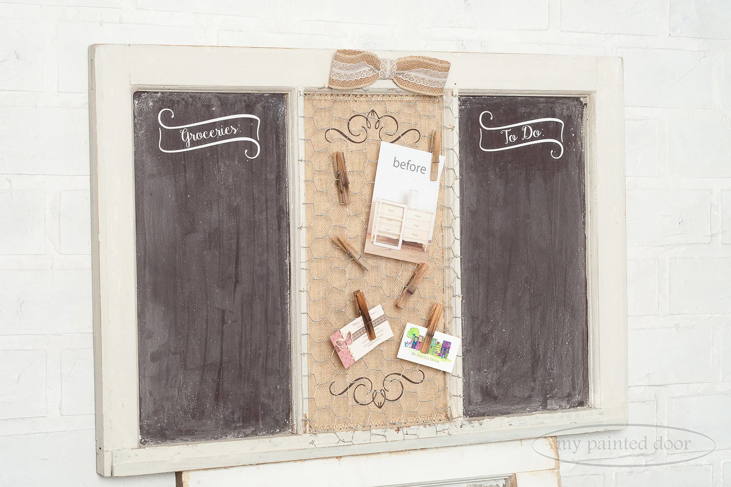 Habitat for Humanity Upcycle Challenge - old window made into a chalkboard and painted with Miss Mustard Seed's milk paint.