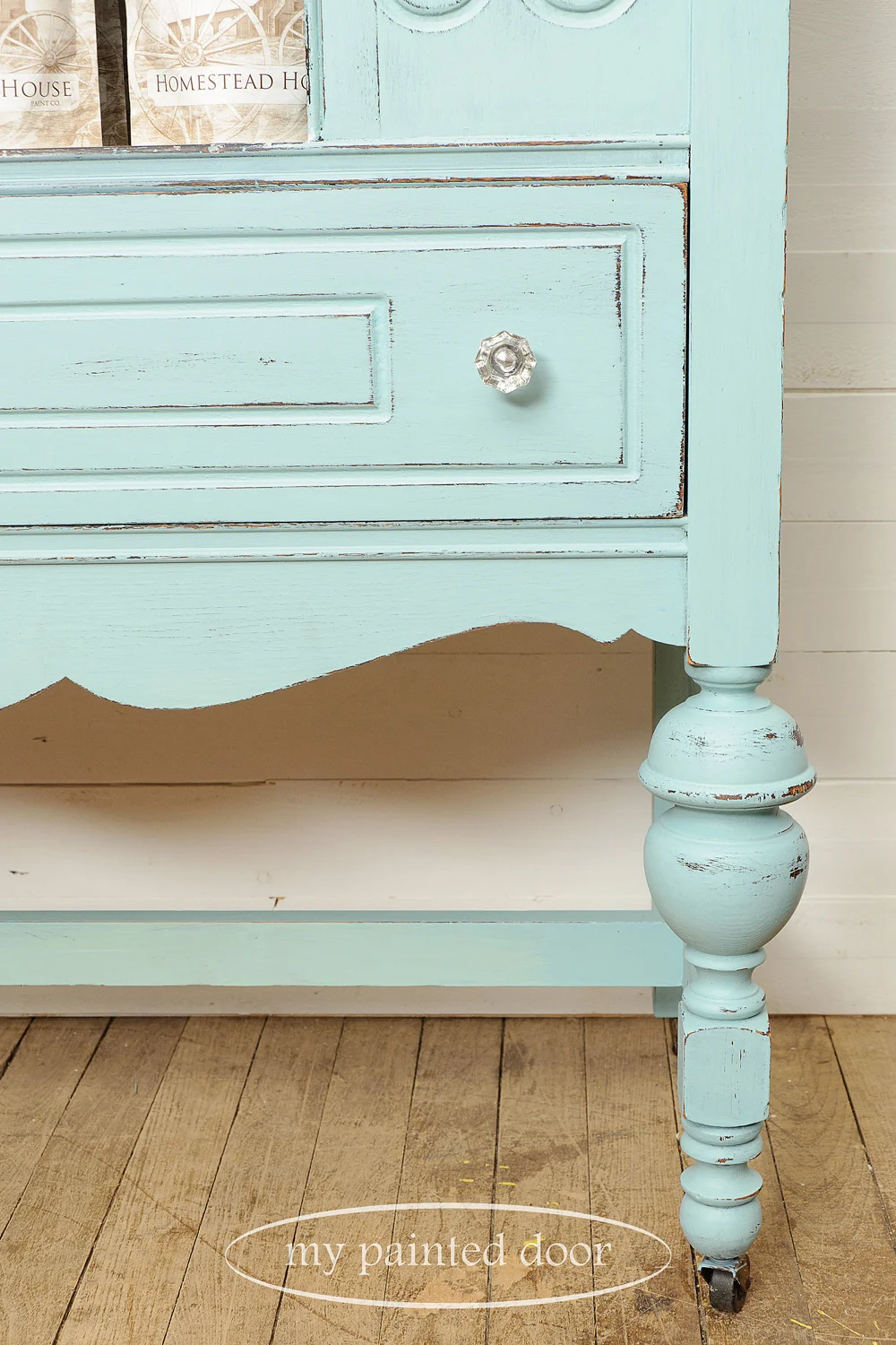 Hutch painted in Homestead House Milk Paint in Loyalist and Champlain.