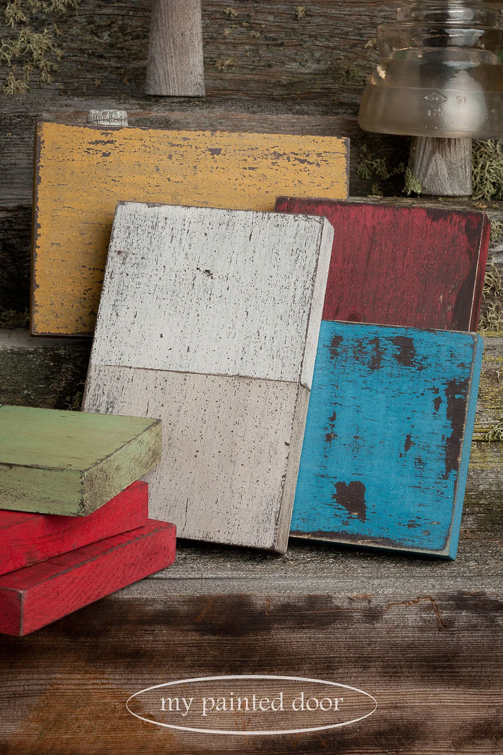 Miss Mustard Seed's Milk Paint Workshop - Set of three vintage postcard blocks