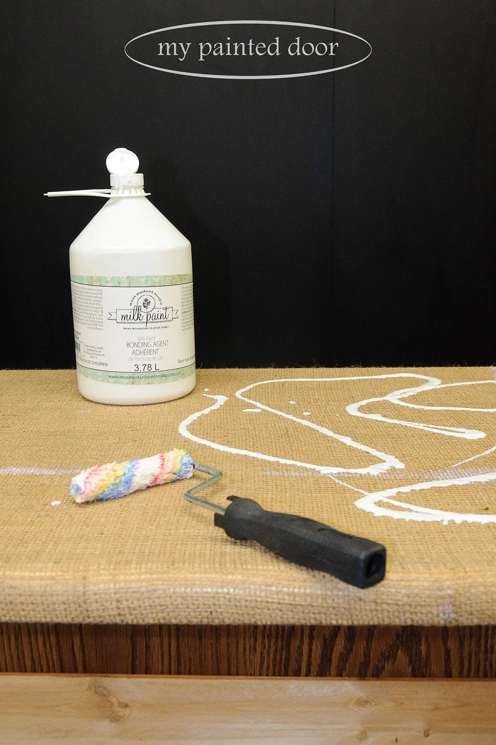 an old countertop gets a new look with burlap and milk paint