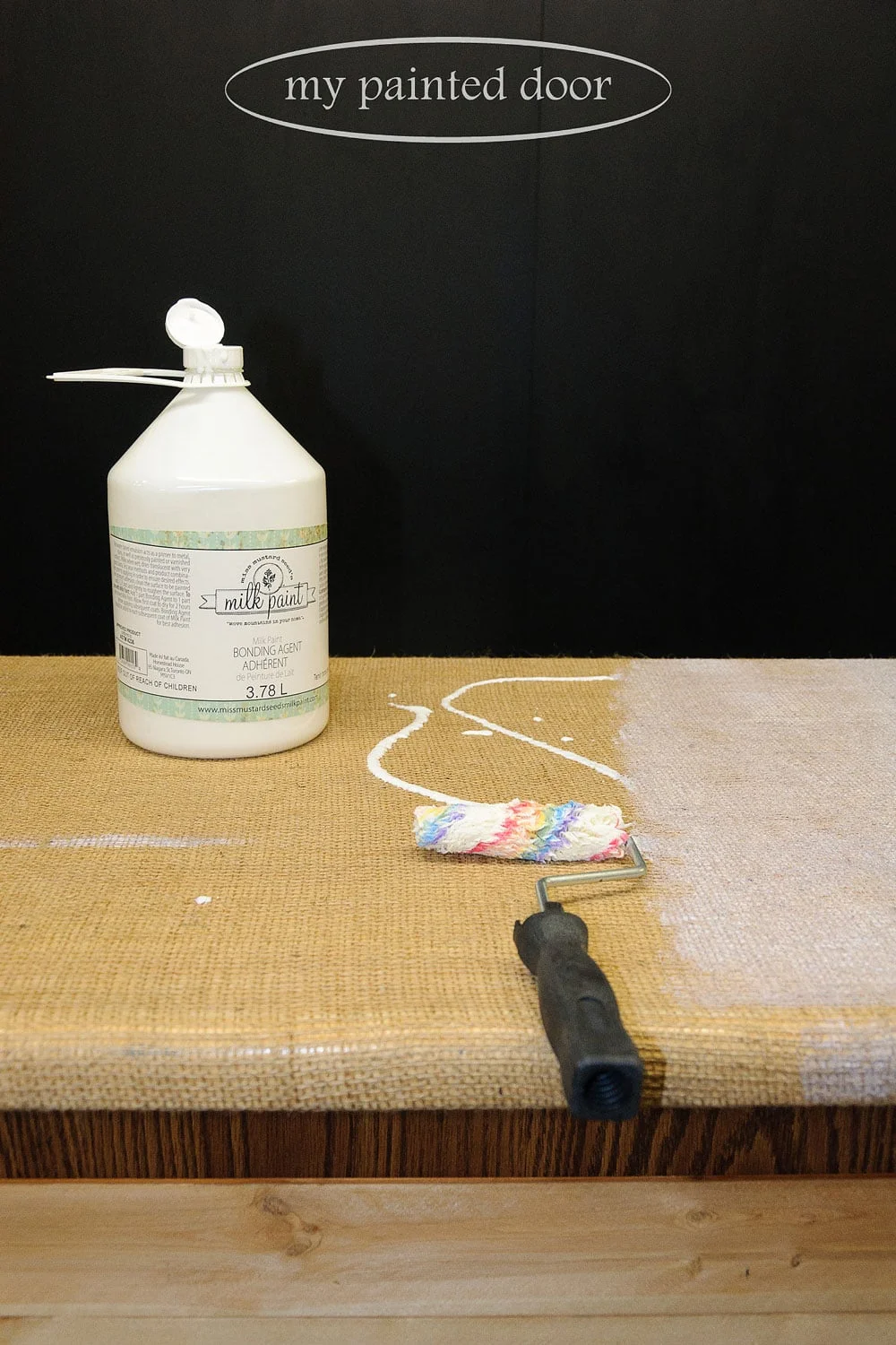 an old countertop gets a new look with burlap and milk paint
