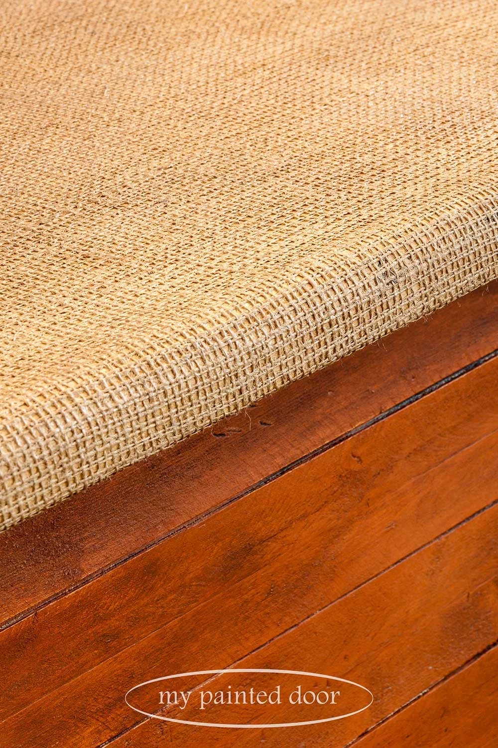 an old countertop gets a new look with burlap and milk paint