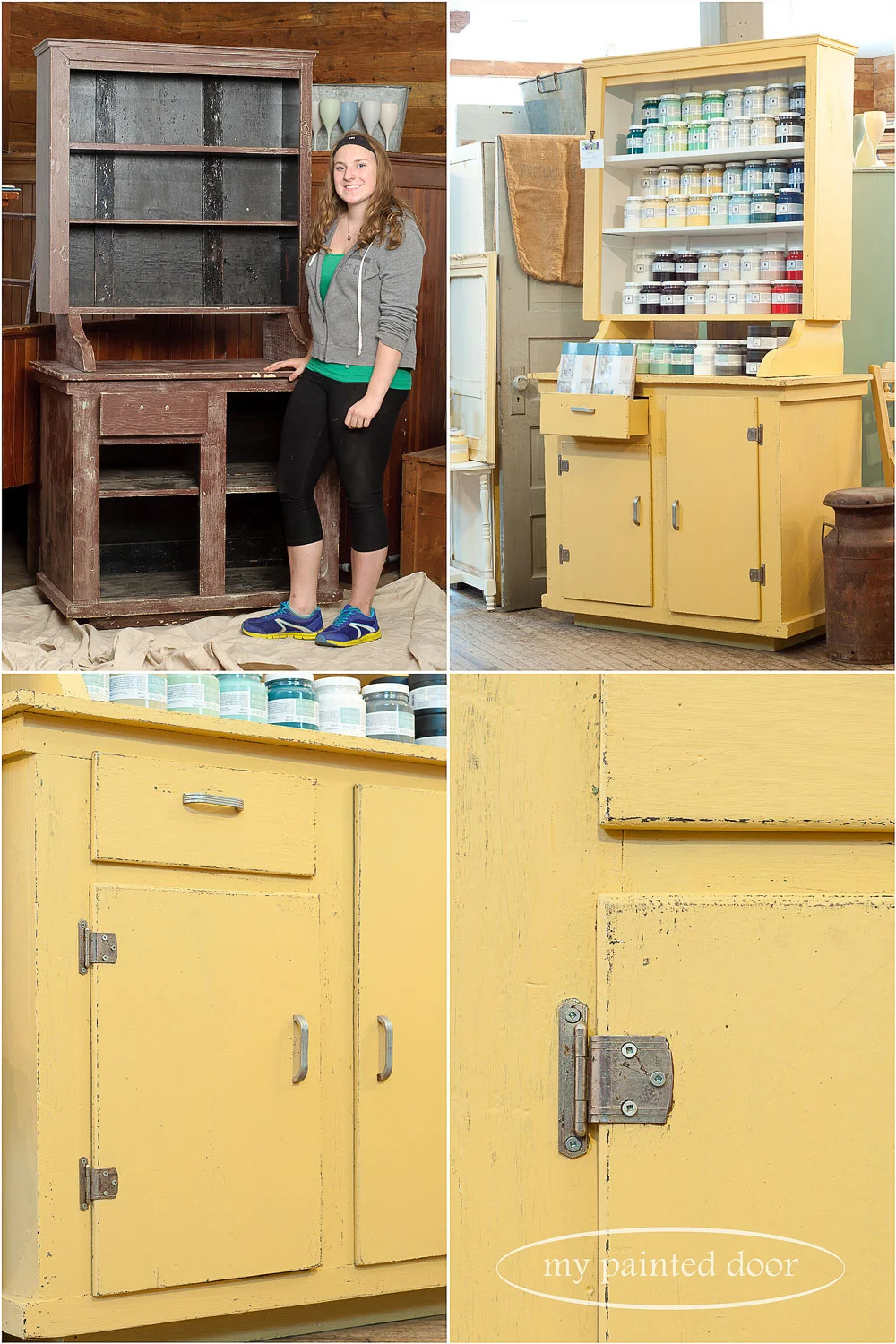 before and after - hutch painted in Fusion Mineral Paint in the the colours Casement and Prairie Sunset
