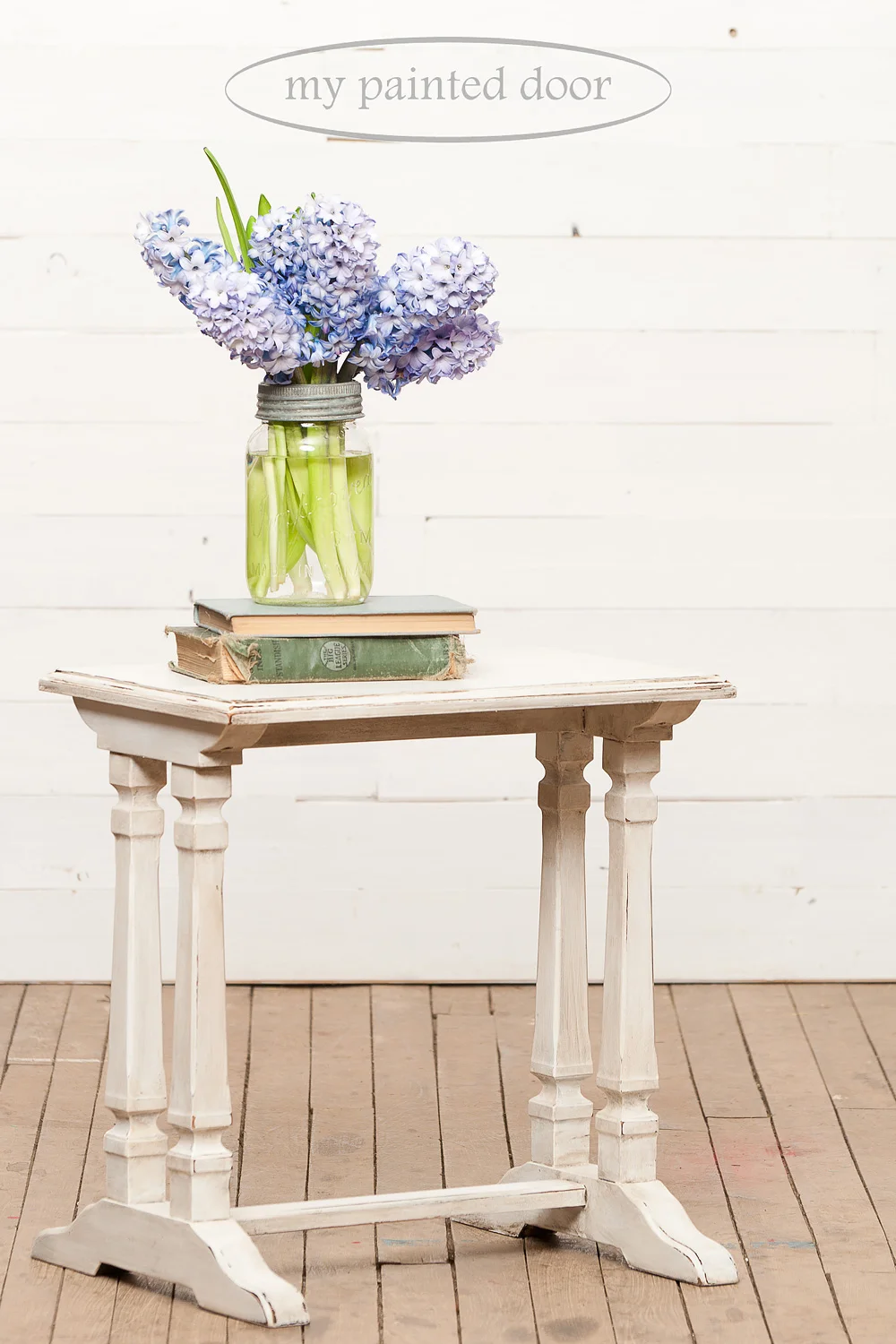 Nesting table painted with Miss Mustard Seed's Milk Paint in Ironstone and waxed with Furniture Wax and Antiquing Wax
