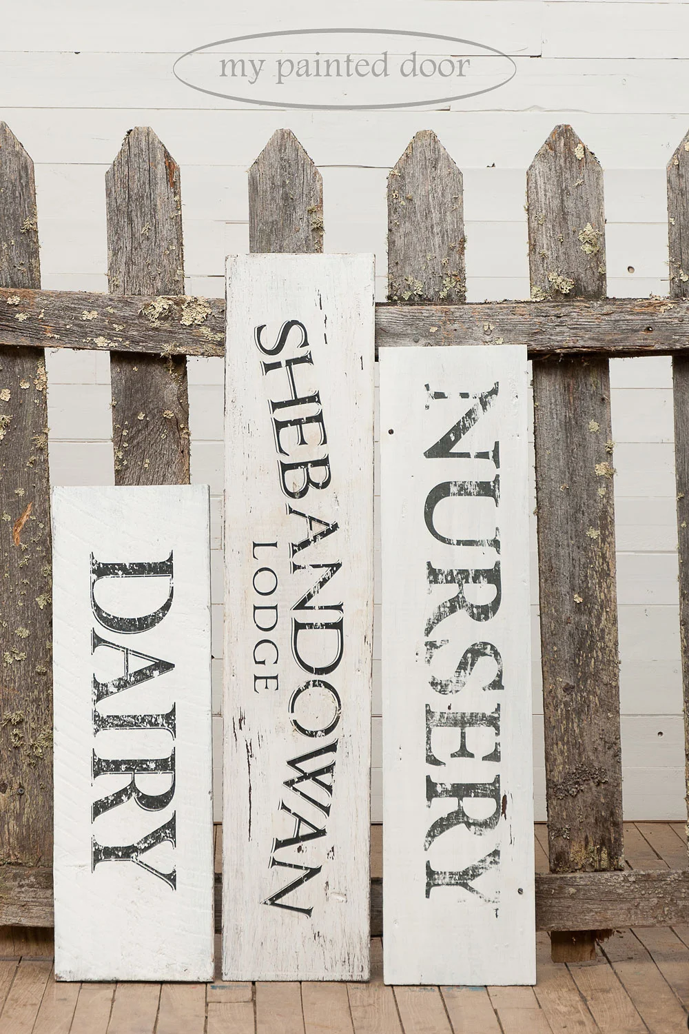 Signs painted in Fusion Mineral Paint and milk paint and lettering using Fusion Transfer Gel
