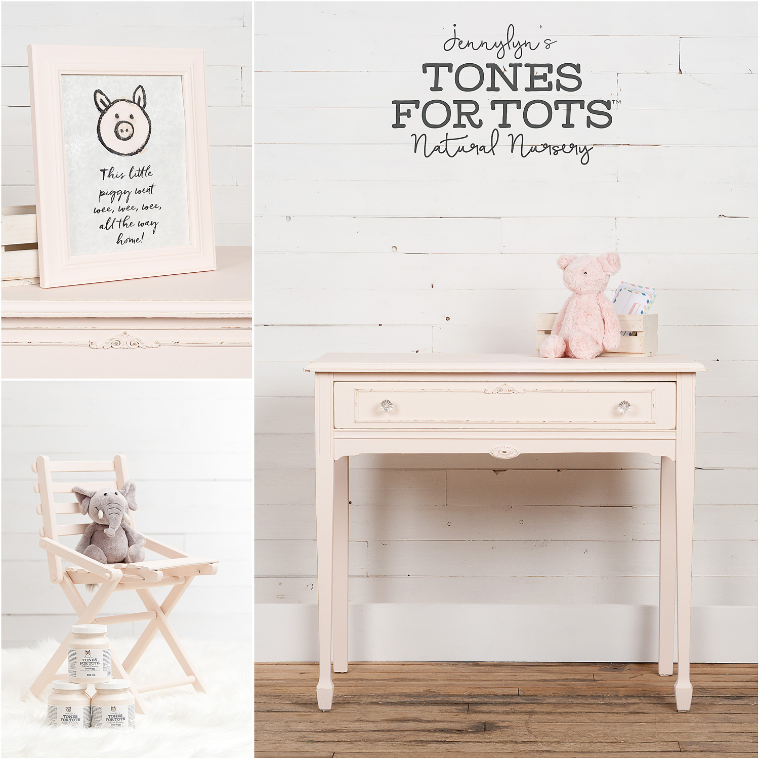 Frame, chair and table painted in Little Piggy from the Jennylyn's Tones for Tots Collection of Fusion Mineral Paint.