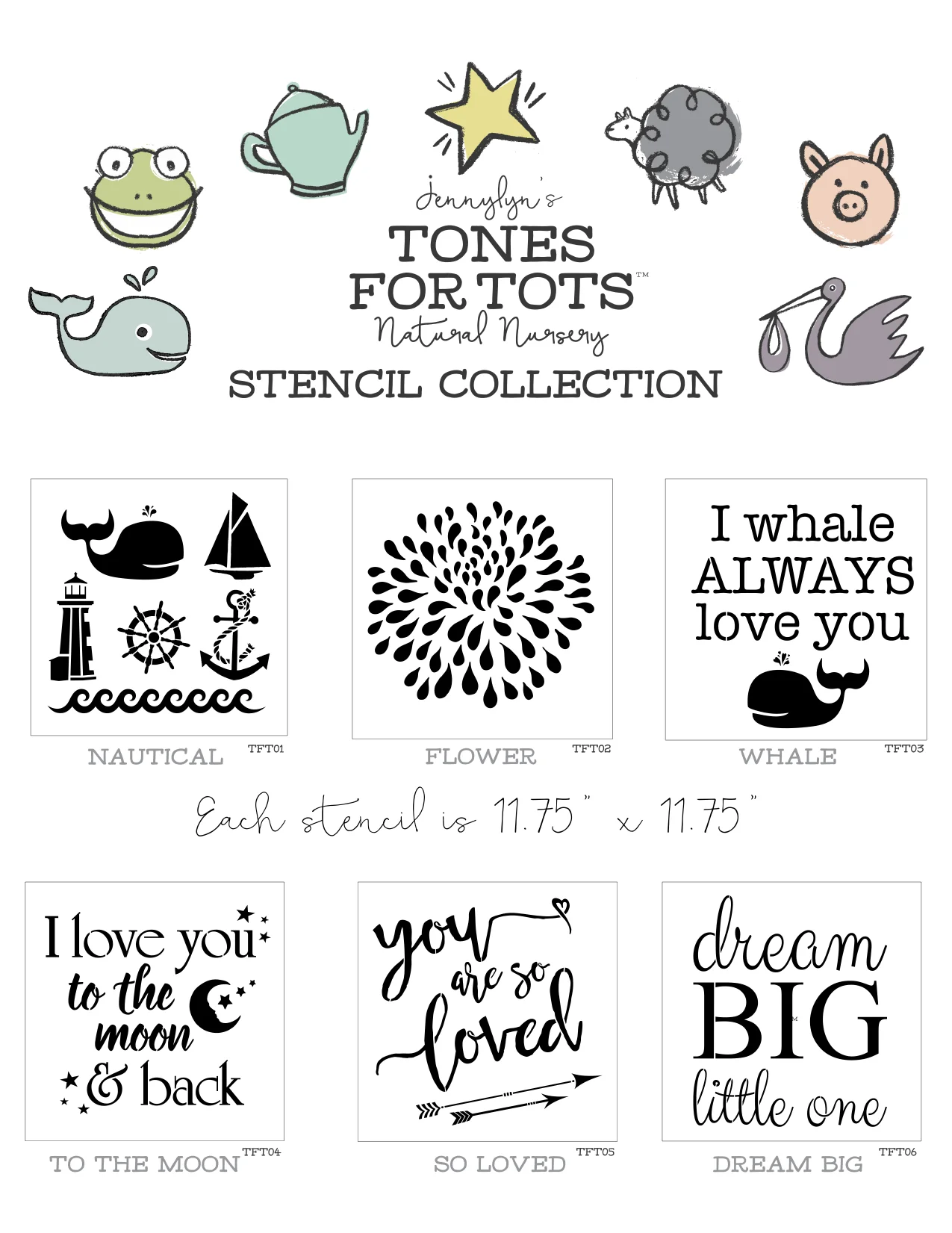 Jennylyn's Tones for Tots Stencil Collection available at My Painted Door.