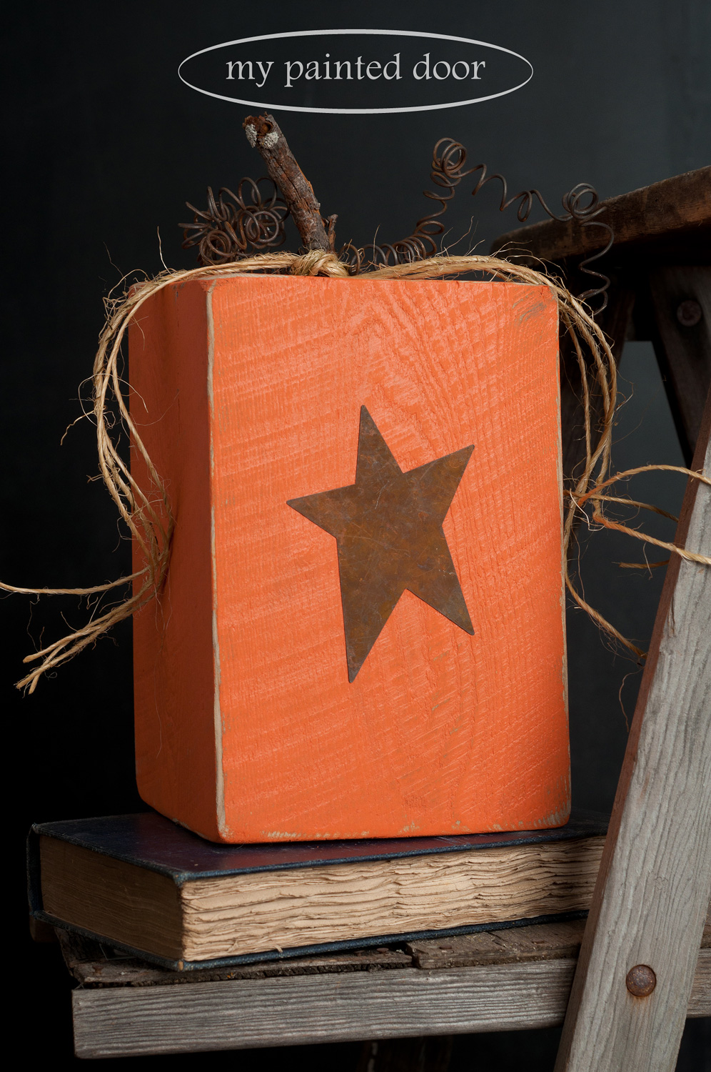 Rustic wood pumpkins painted in Tuscan Orange Fusion Mineral Paint