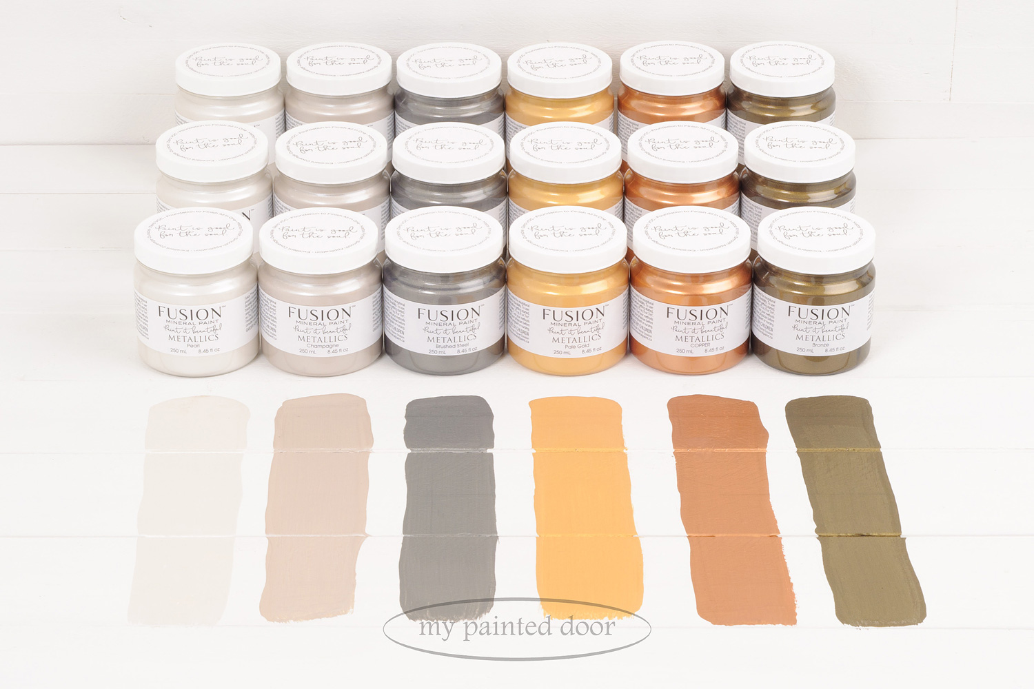 Metallic Paint colours (from left to right) Pearl Champagne Brushed Steel Pale Gold Copper Bronze