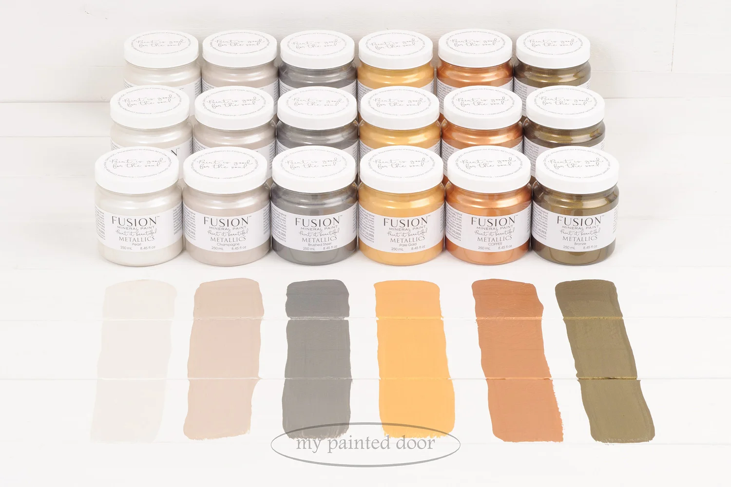 Metallic Paint colours (from left to right) Pearl Champagne Brushed Steel Pale Gold Copper Bronze