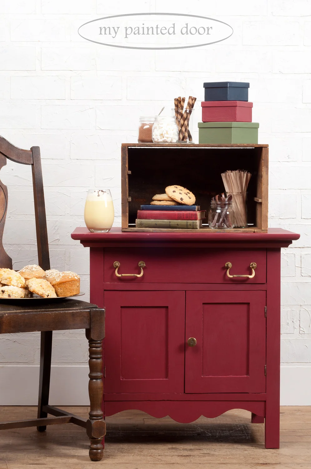 Washstand painted in Fusion Mineral Paint. The colour is Cranberry.