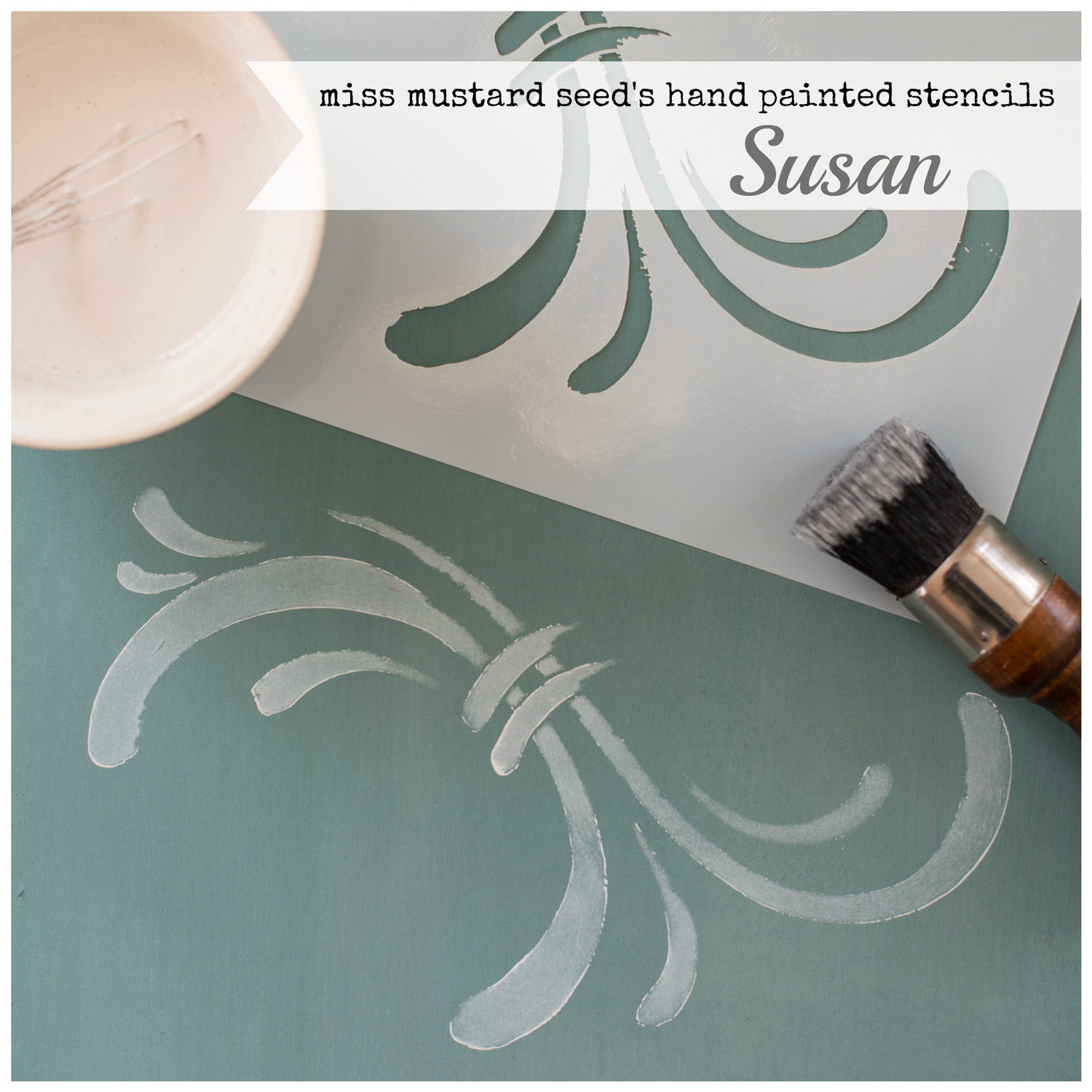 Miss Mustard Seed's hand painted stencils are available at My Painted Door. This stencil is the Susan design.