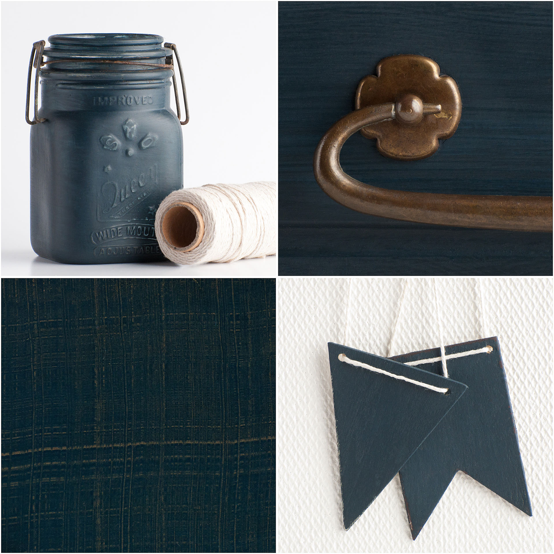 Artissimo is our navy/midnight blue named for the blue and white fabric Marian used in her master suite. Depending on the finish, it can look like a brighter royal blue or almost black. Artissimo pairs well with Boxwood and the other blues in our line.
