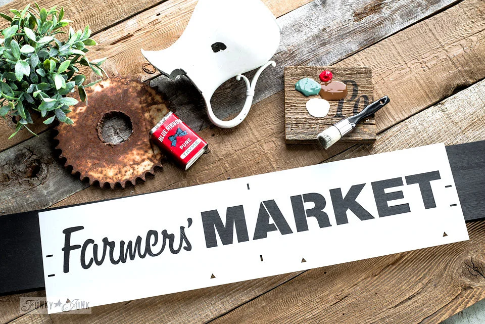Farmer's Market stencilled on salvaged wood. Funky Junk's Old Sign Stencils are available at My Painted Door.Farmer's Market stencilled on salvaged wood. Funky Junk's Old Sign Stencils are available at My Painted Door.Farmer's Market stencilled on salvaged wood. Funky Junk's Old Sign Stencils are available at My Painted Door.